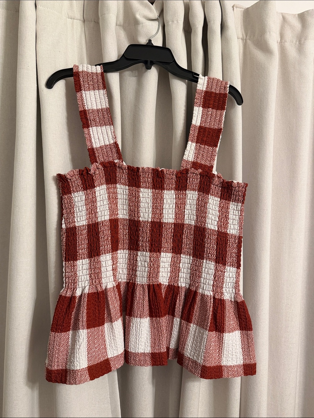 LOFT Red and White Smocked Peplum Camisole